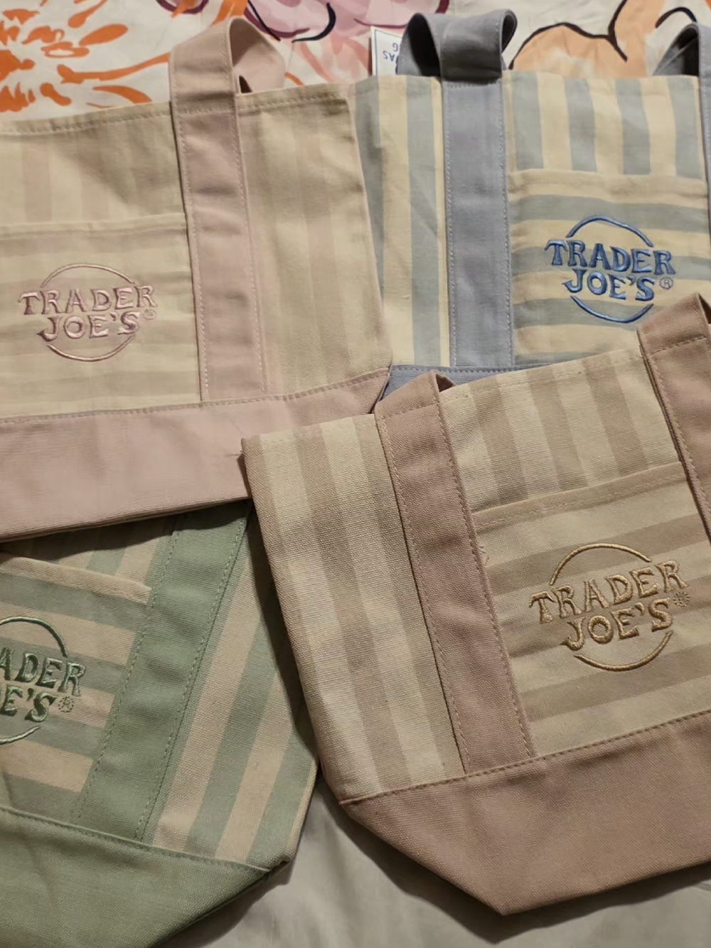 Old Navy Striped Canvas Tote Bag in Pastel Pink, Blue, Green, Cream